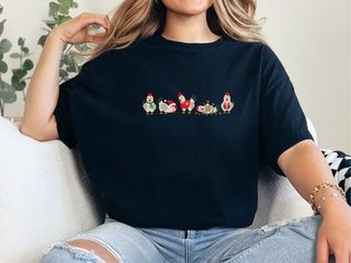 Festive Christmas Lineup Chickens funny shirt - photo 3