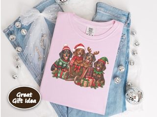 Christmas Dachshund Dogs Sleigh doodle dog shirt - photo 4