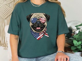Patriotic American Flag Pug doodle dog shirt - photo 6