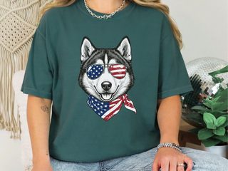 Patriotic Husky Sunglasses Bandana doodle dog shirt - photo 6