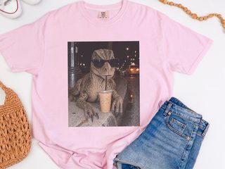 Dinosaur Drinking Iced Coffee funny shirt - photo 4