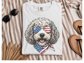 Sheepadoodle Patriotic Flag Sunglasses doodle dog shirt - photo 1