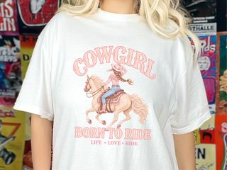Pink Cowgirl Born To Ride T-shirt | Western Horse Graphic Tee | Cute Rodeo Country Shirt - photo 1
