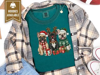 Three French Bulldogs Christmas doodle dog shirt - photo 8