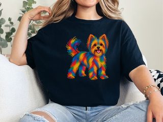 Colorful Rainbow Yorkie Dog doodle dog shirt - photo 4