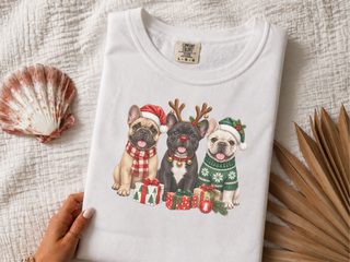 Three French Bulldogs Christmas doodle dog shirt - photo 2
