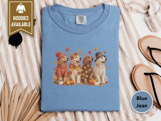 Festive Autumn Golden Retrievers doodle dog shirt - photo 6