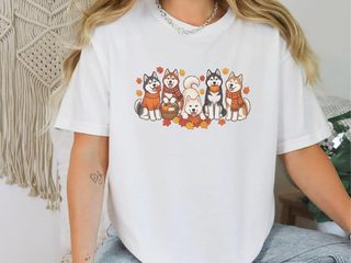 Autumn Huskies Fall Gathering doodle dog shirt - photo 3