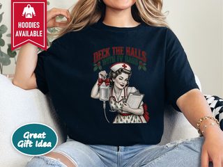 Vintage Christmas Pinup Nurse funny shirt - photo 1
