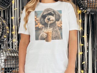 Comfort Colors Schnoodle Drinking Iced Coffee Cool Dog doodle dog shirt - photo 1