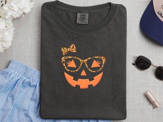 Jack O Lantern Halloween Pumpkin Face Eyelashes Leopard Glasses funny shirt - photo 3