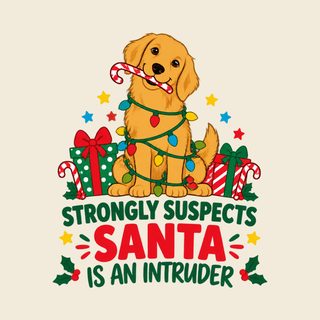 Golden Retriever Santa Intruder Graphic Funny Dog Christmas Shirt