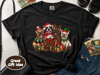 Christmas French Bulldogs Wooden Sleigh doodle dog shirt - photo 3