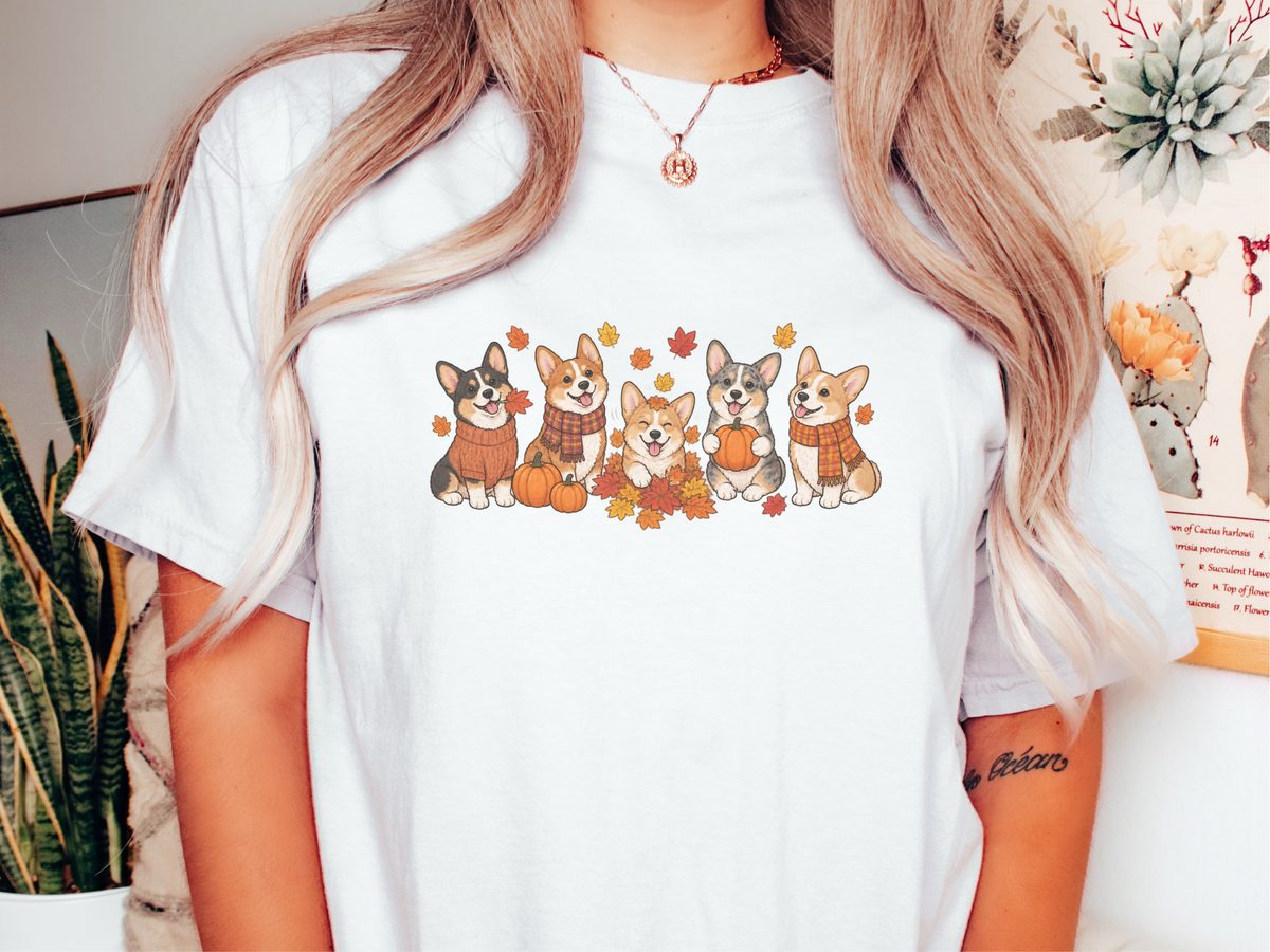 Fall Corgi Autumn Leaves Lineup Shirt - Fall Dog Lover Gift Tee