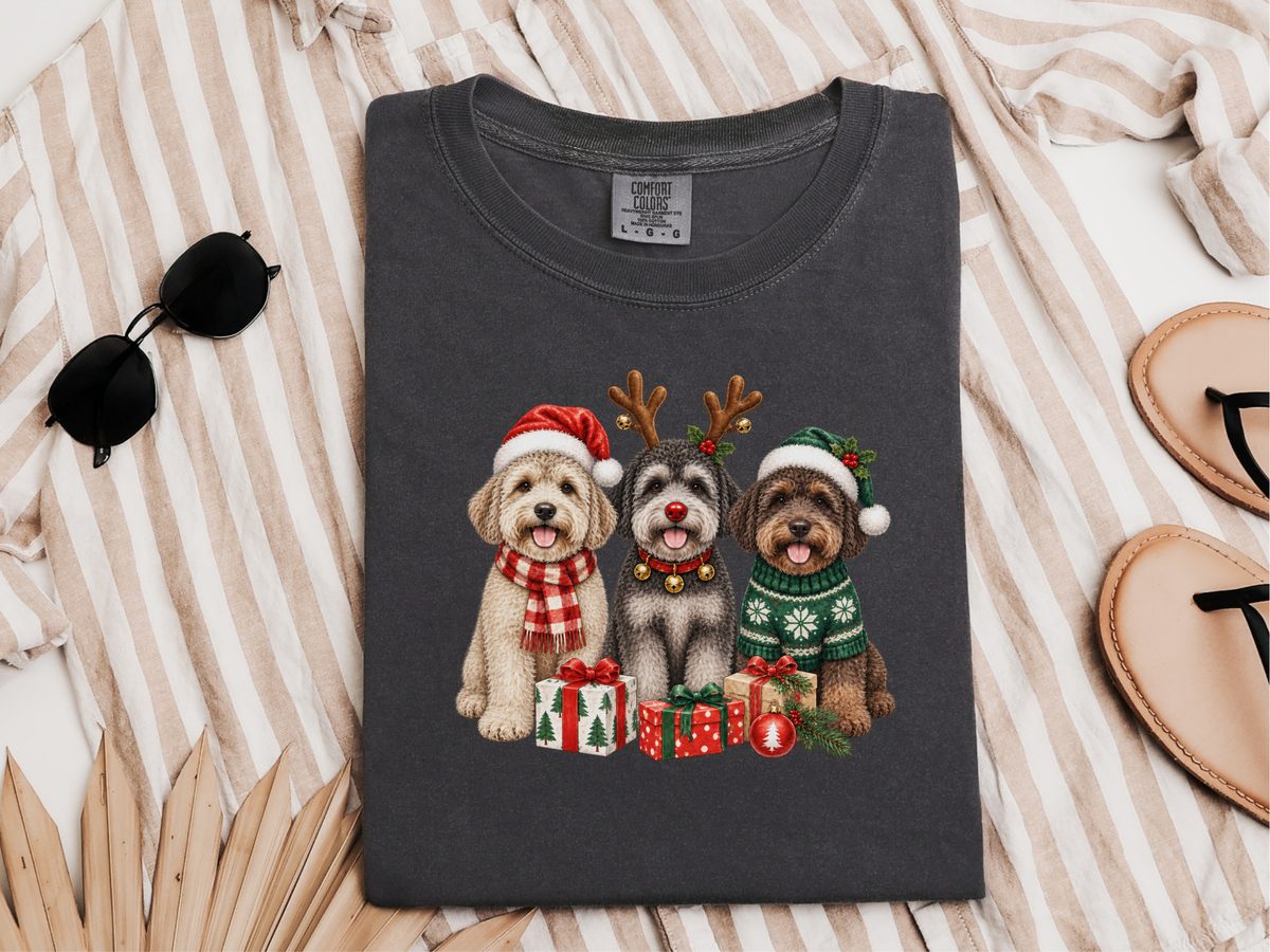 Christmas Schnoodle Dogs Trio Festive Christmas Dog Mom Shirt