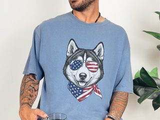 Patriotic Husky Sunglasses Bandana doodle dog shirt - photo 5