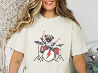 Rockstar Pug Drummer doodle dog shirt - photo 8