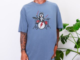 Rocking Husky Drummer Illustration doodle dog shirt - photo 6