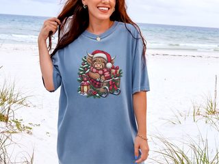 Highland Cow Christmas Sleigh doodle dog shirt - photo 10