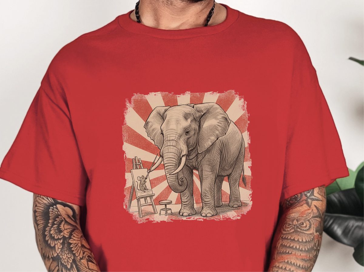 Elephant Artist Painting Mouse Portrait Vintage Sketch T-Shirt Gift