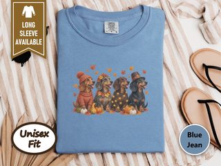 Four Dachshunds Autumn Pumpkins doodle dog shirt - photo 7