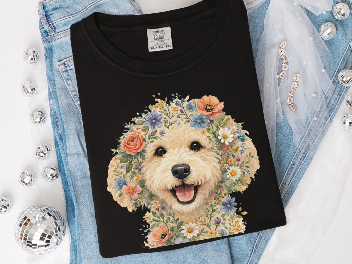 Labradoodle Floral Face Dog T-Shirt - Watercolor Crown Wreath Art