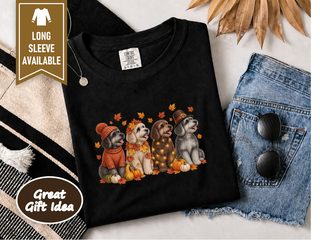 Four Schnoodles Fall Pumpkins doodle dog shirt - photo 5