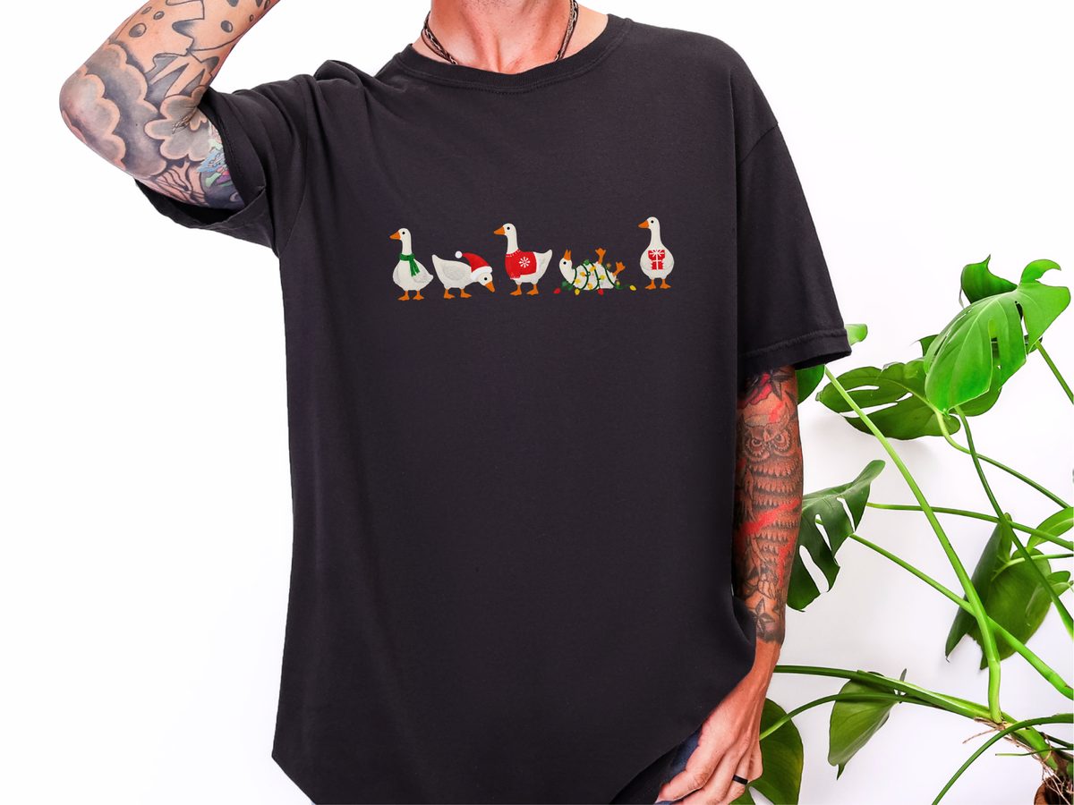 Festive Christmas Goose Lineup Comfort Colors Funny Holiday Tee