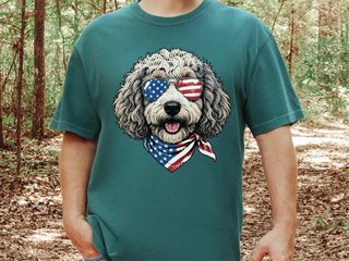 Sheepadoodle Patriotic Flag Sunglasses doodle dog shirt - photo 7