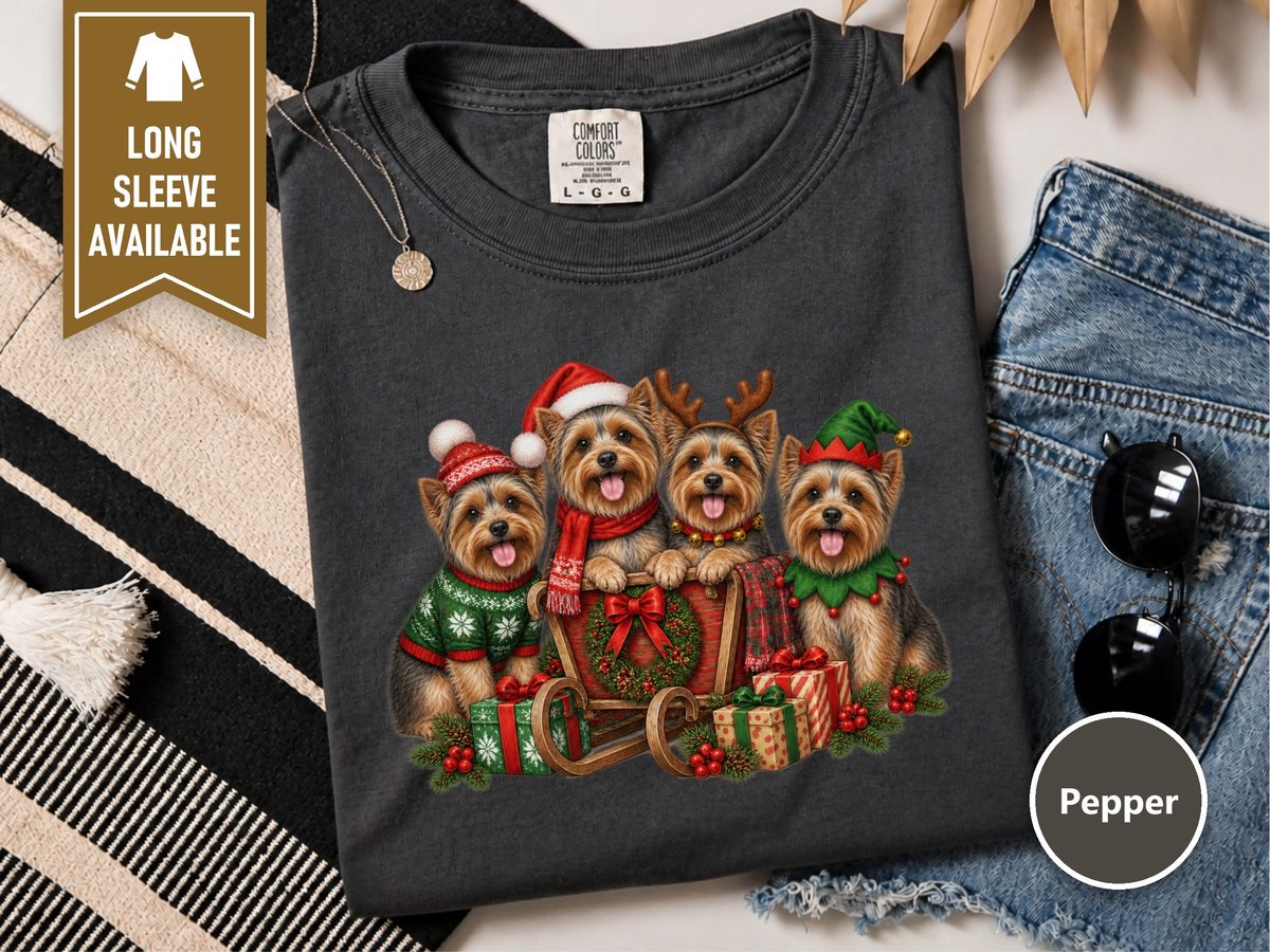 Yorkie Christmas Sleigh Group Festive Dog Yorkie Christmas Shirt