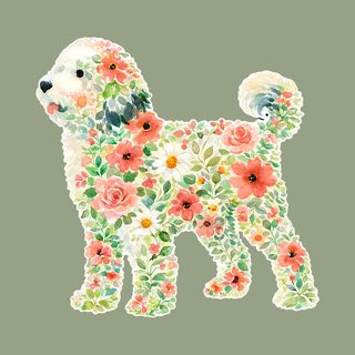 Floral Sheepadoodle Silhouette Watercolor Flowers Spring Theme Dog doodle dog shirt