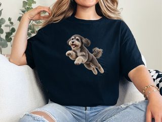 Jumping Schnoodle Speed Lines doodle dog shirt - photo 2