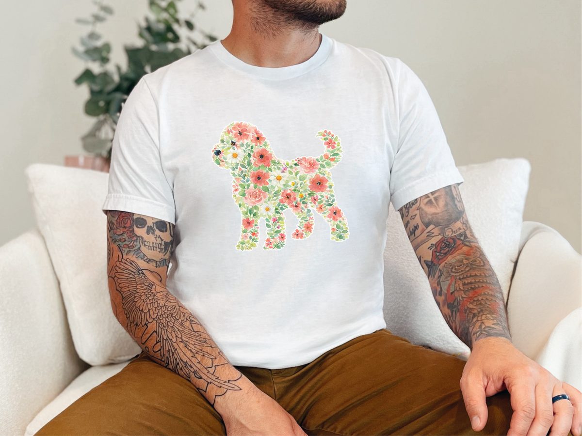 Cockapoo Floral Silhouette Watercolor Art Dog Puppy Lover Gift Tee