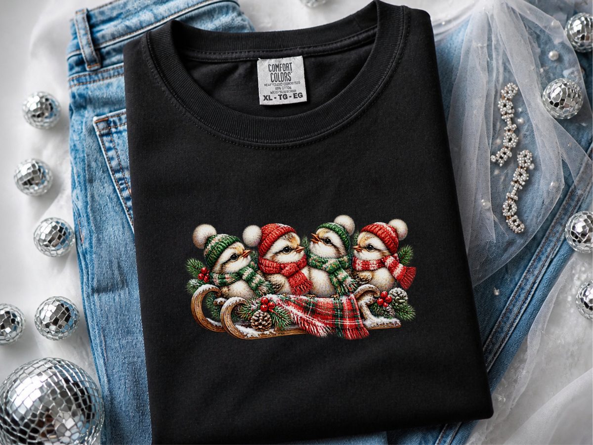 Cozy Winter Birds Sleigh Bird Watching Shirt - Christmas Birds