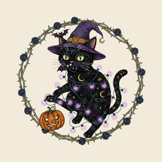 Black Cat Witch Hat Comfort Colors Witchy Cat Print Spooky Halloween Tee