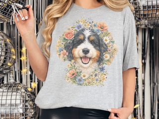 Bernedoodle Floral Crown Portrait doodle dog shirt - photo 3