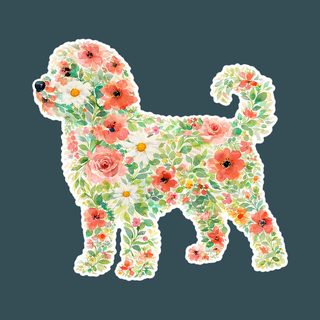 Australian Doodle Floral Silhouette Dog Lover Spring Flower Tee