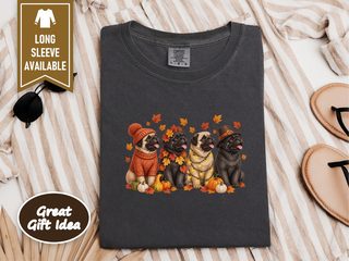 Four Autumn Pugs Lineup doodle dog shirt - photo 4