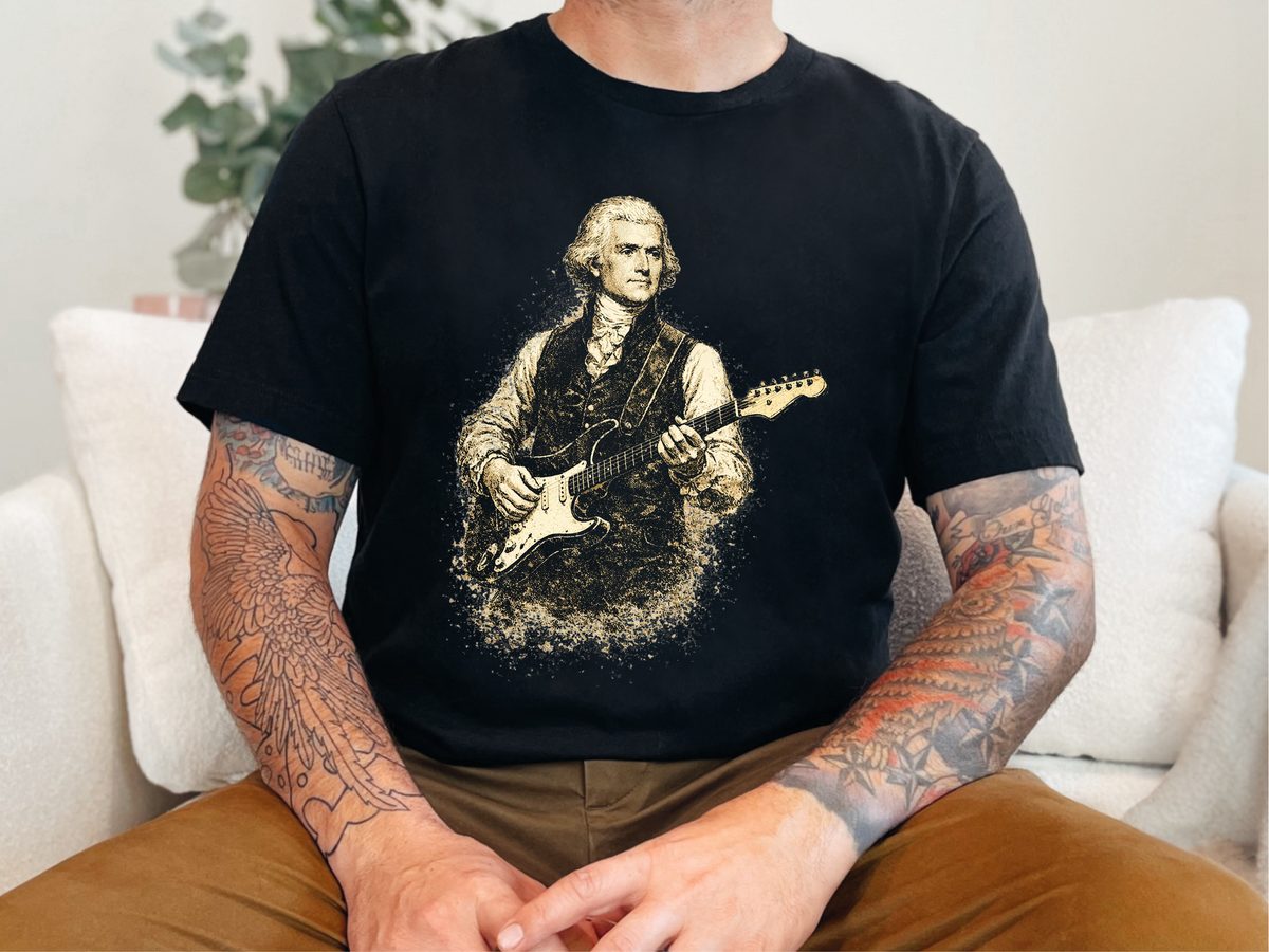 Thomas Jefferson Electric Guitar Vintage Portrait Funny Political Tee