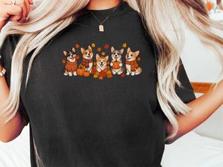 Fall Corgi Autumn Leaves Lineup doodle dog shirt - photo 2