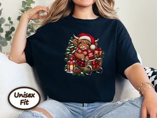 Highland Cow Christmas Sleigh doodle dog shirt - photo 4
