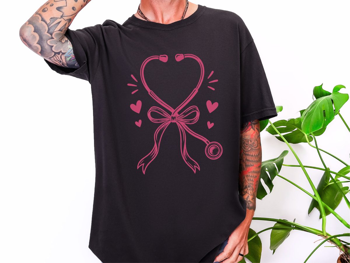 Pink Stethoscope Ribbon Heart Cute Nurse Shirt Appreciation Gift