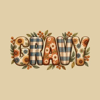 Floral Plaid Gravy Lettering Retro Autumn Thanksgiving Food Tee