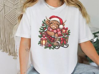 Highland Cow Christmas Sleigh doodle dog shirt - photo 2
