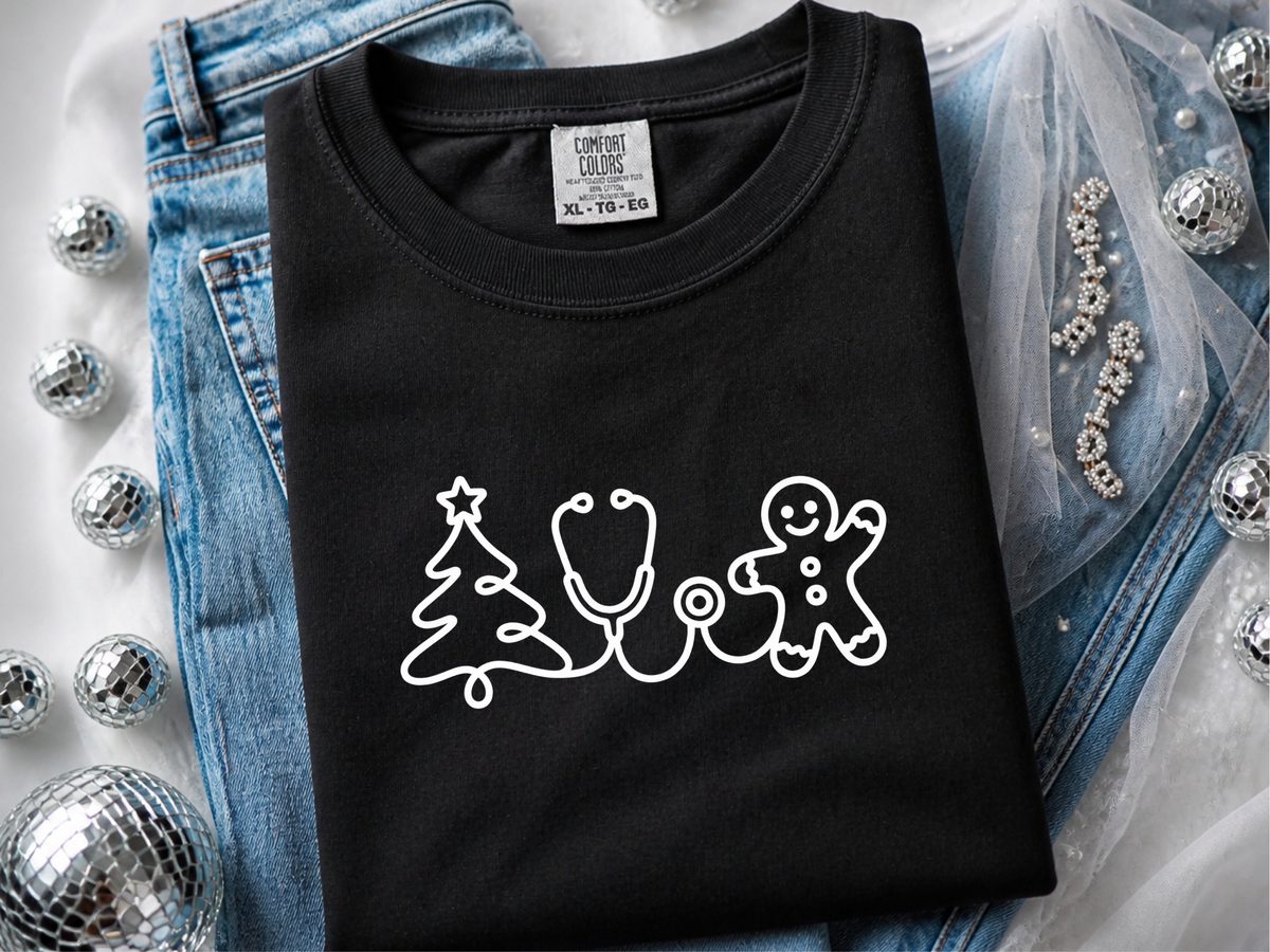 Christmas Tree Stethoscope Gingerbread Man Holiday Nurse Shirt