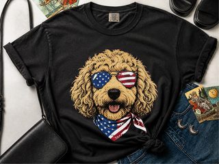 Patriotic Goldendoodle American Flag doodle dog shirt - photo 2
