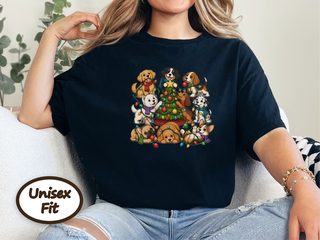 Festive Puppies Decorating Christmas Tree doodle dog shirt - photo 4