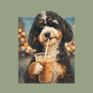 Bernedoodle Iced Coffee Cool Dog - Trendy Pet Portrait Animal Art doodle dog shirt