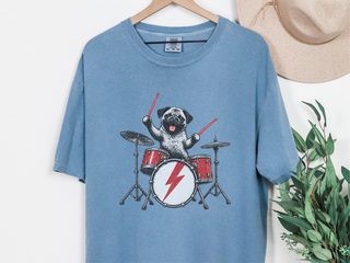 Rockstar Pug Drummer doodle dog shirt - photo 7