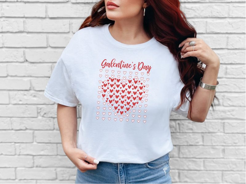 Galentine's Day Heart Mosaic Sketchy Red White Love Pattern Tee